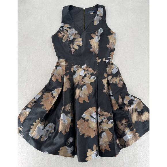 Tommy Hilfiger Black Gold Jacard Floral Dress Cocktail Party Silk LBD S 4 - Picture 7 of 11